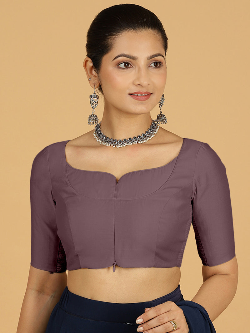 Priya x Rozaana | Elbow Sleeves Saree Blouse in Purple Mauve-Binks