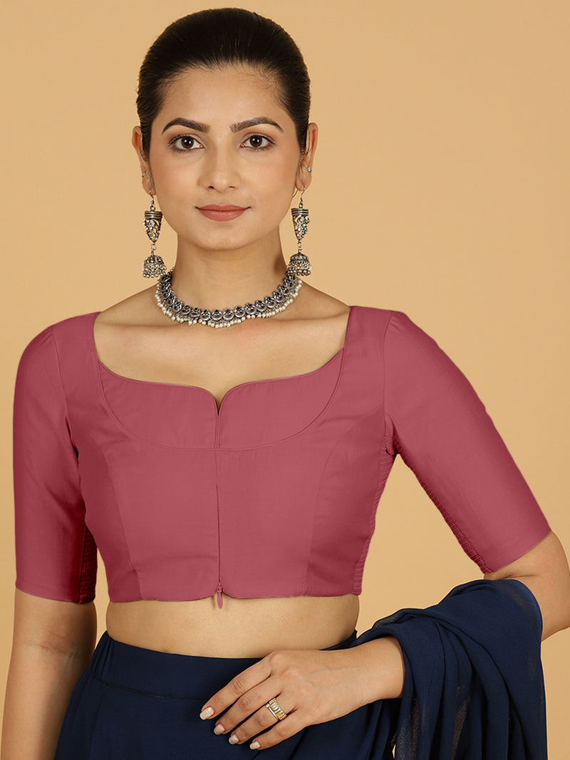 Priya x Rozaana | Elbow Sleeves Saree Blouse in Rose Pink-Binks