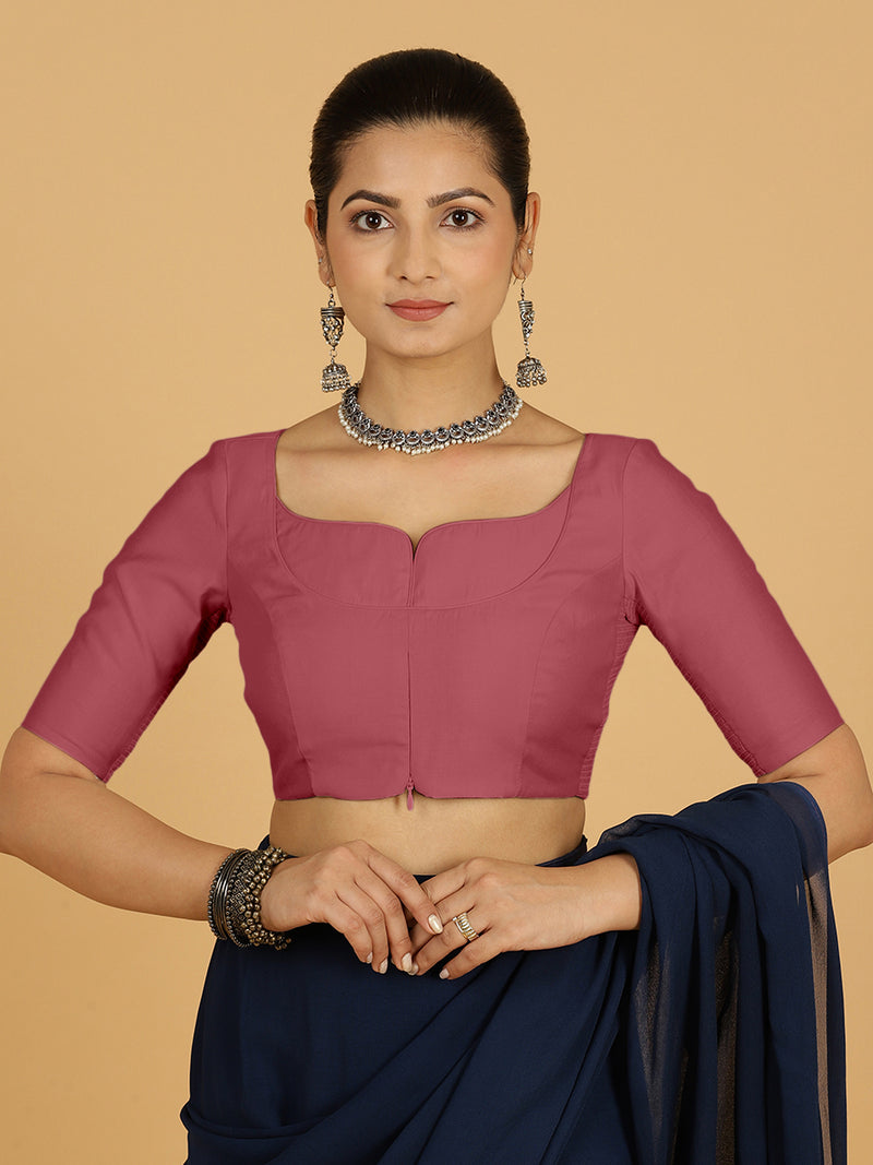 Priya x Rozaana | Elbow Sleeves Saree Blouse in Rose Pink-Binks