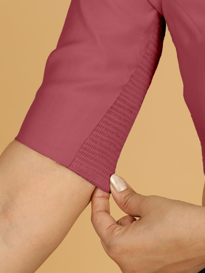 Priya x Rozaana | Elbow Sleeves Saree Blouse in Rose Pink-Binks