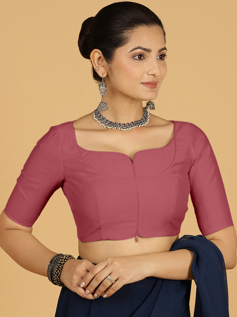 Priya x Rozaana | Elbow Sleeves Saree Blouse in Rose Pink-Binks