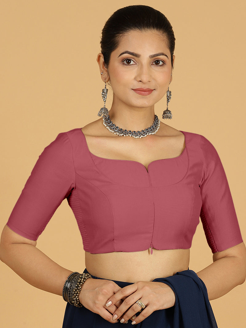 Priya x Rozaana | Elbow Sleeves Saree Blouse in Rose Pink-Binks