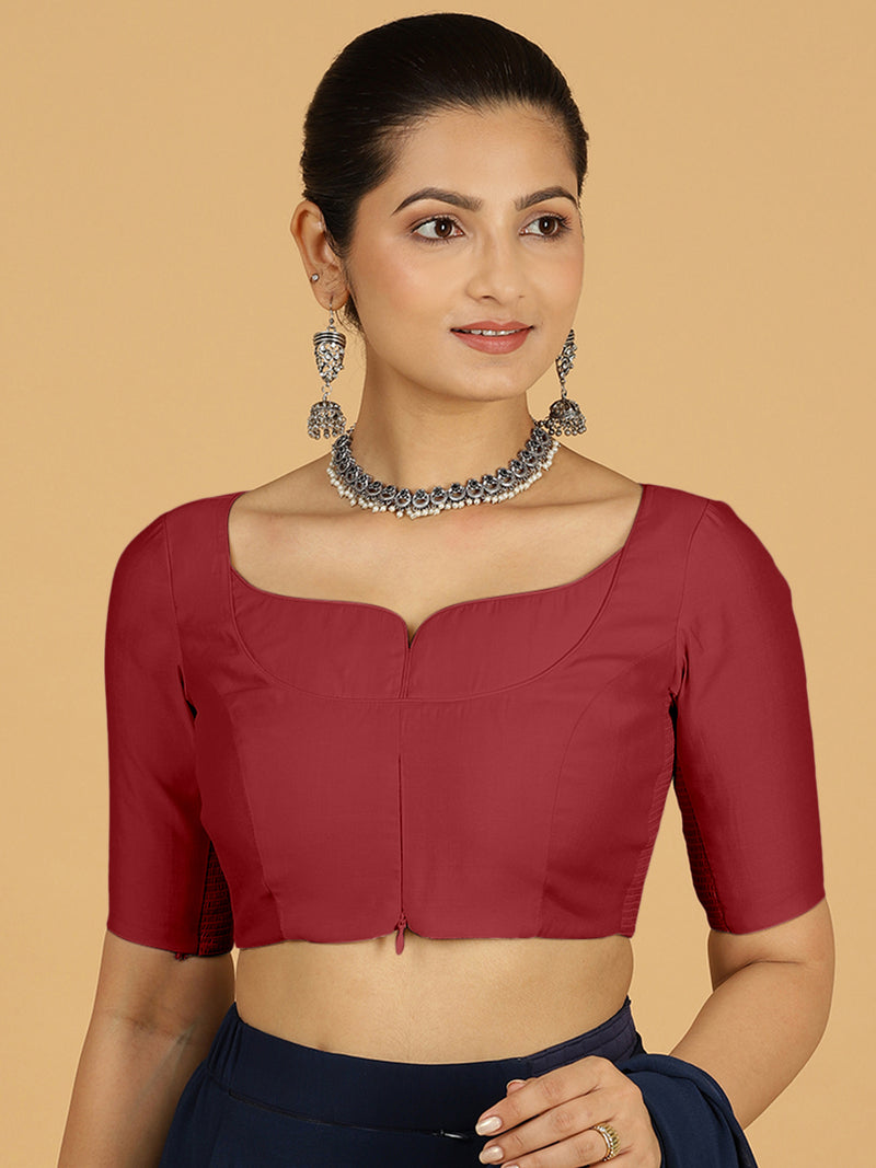 Priya x Rozaana | Elbow Sleeves Saree Blouse in Scarlet Red-Binks