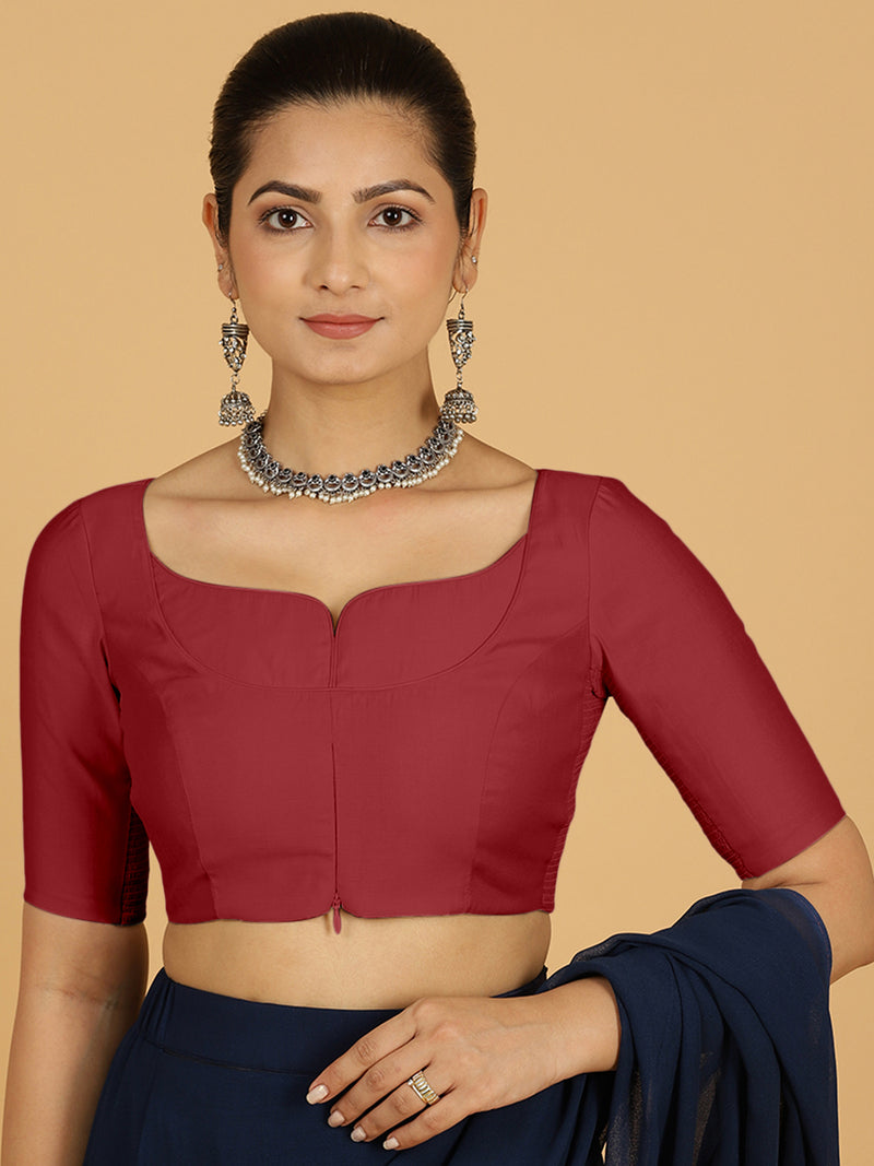 Priya x Rozaana | Elbow Sleeves Saree Blouse in Scarlet Red-Binks