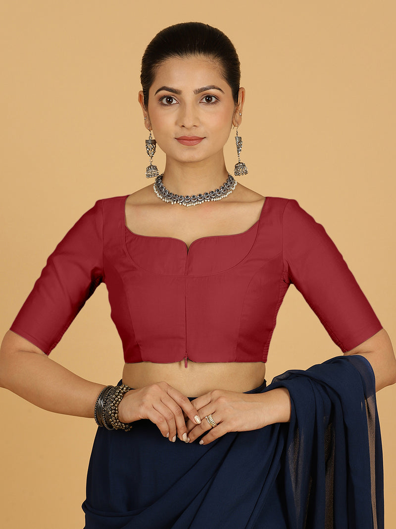 Priya x Rozaana | Elbow Sleeves Saree Blouse in Scarlet Red-Binks