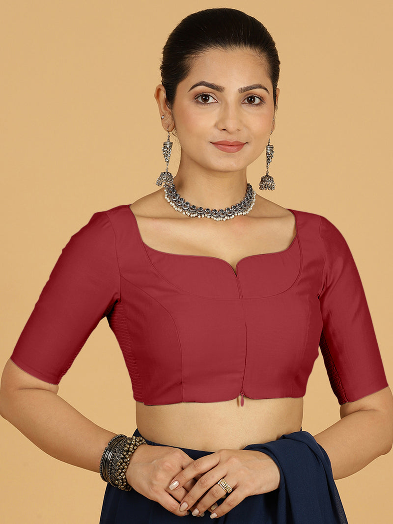 Priya x Rozaana | Elbow Sleeves Saree Blouse in Scarlet Red-Binks