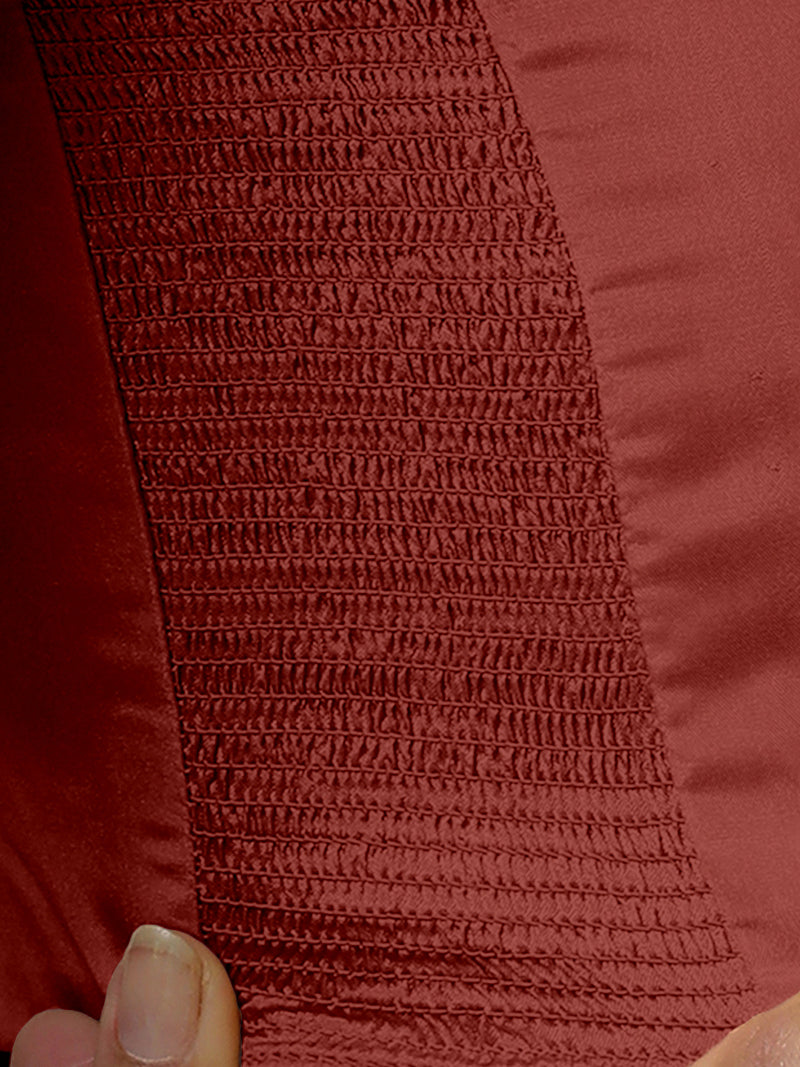 Raisa x Rozaana | Auburn Red Sleeveless FlexiFit™ Saree Blouse with Simple V Neckline and Back Cut-out with Tie-Up-Binks