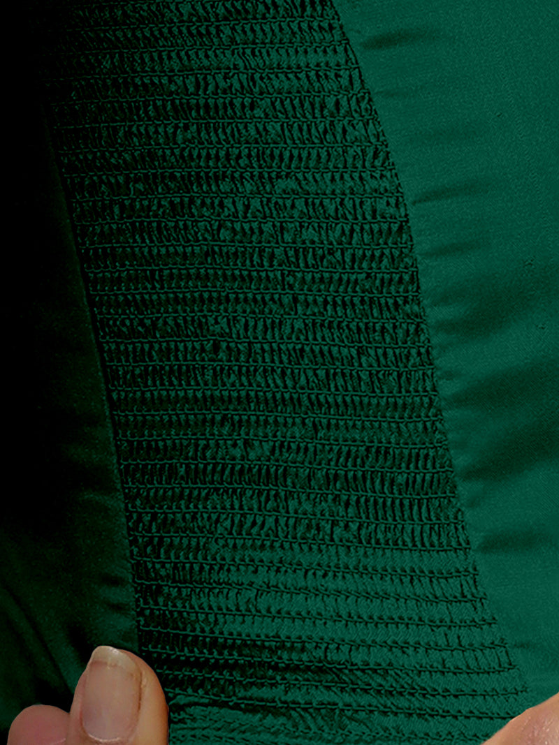 Raisa x Rozaana | Bottle Green Sleeveless FlexiFit™ Saree Blouse with Simple V Neckline and Back Cut-out with Tie-Up-Binks