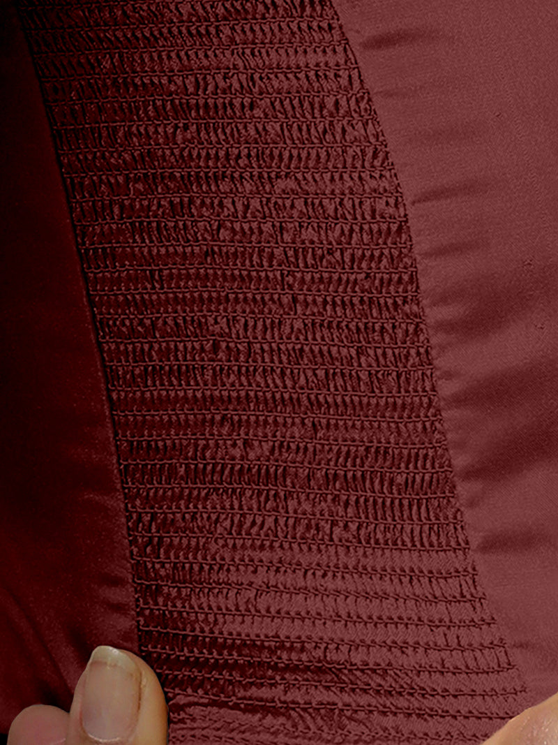 Raisa x Rozaana | Burgundy Sleeveless FlexiFit™ Saree Blouse with Simple V Neckline and Back Cut-out with Tie-Up-Binks