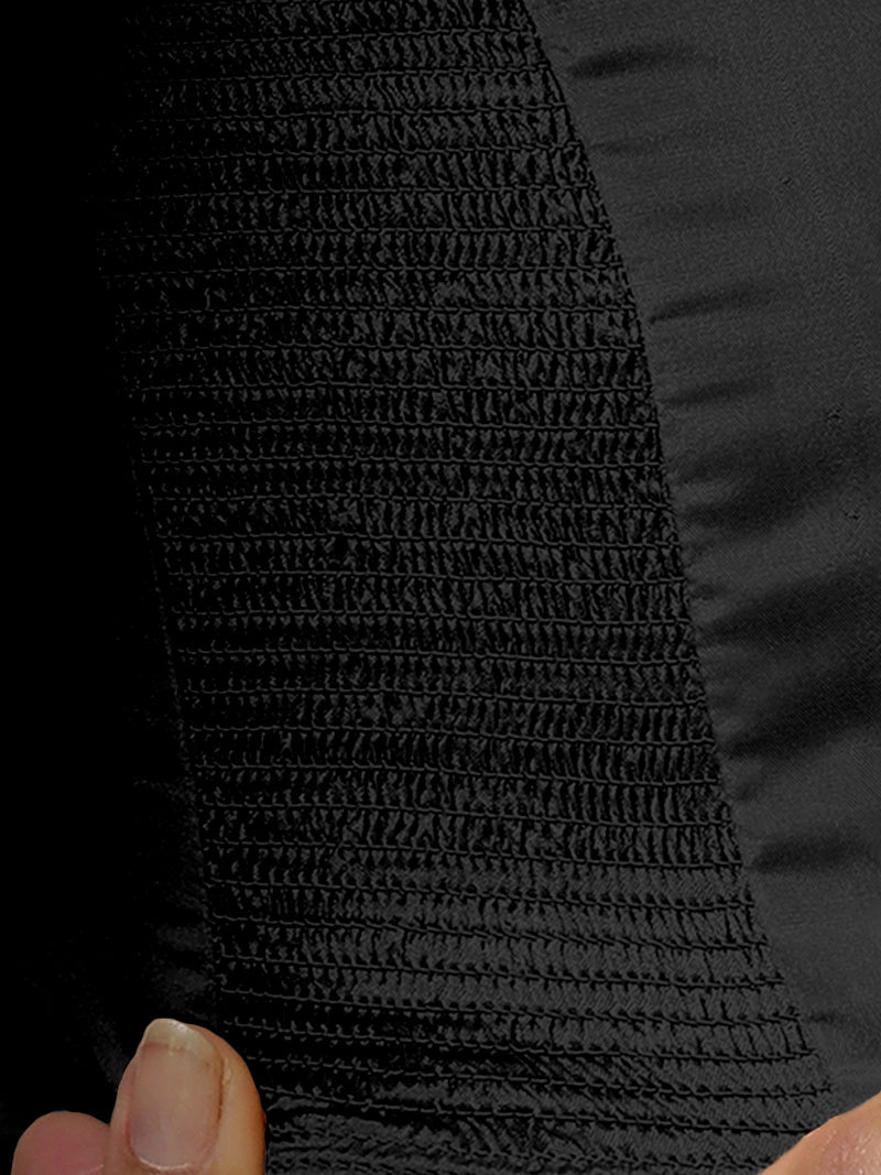 Raisa x Rozaana | Charcoal Black Sleeveless FlexiFit™ Saree Blouse with Simple V Neckline and Back Cut-out with Tie-Up-Binks