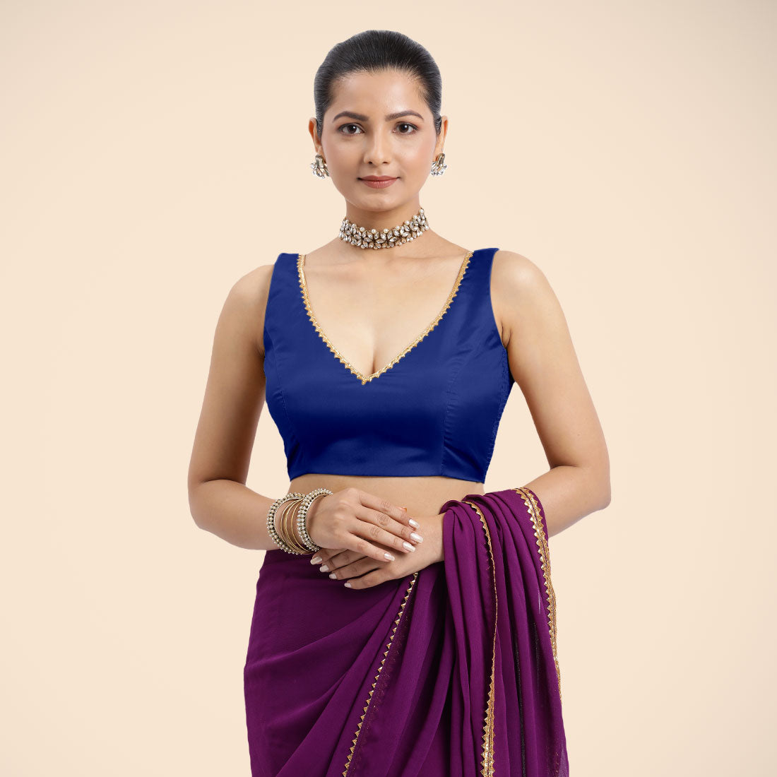 Raisa Silhouette - Back Open V-Neck Sleeveless Blouses