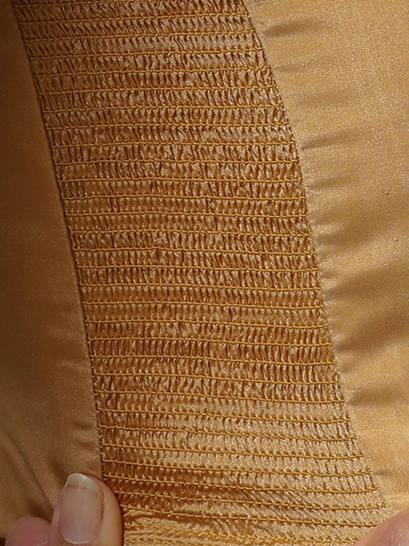 Raisa x Rozaana | Gold Sleeveless FlexiFit™ Saree Blouse with Simple V Neckline and Back Cut-out with Tie-Up-Binks