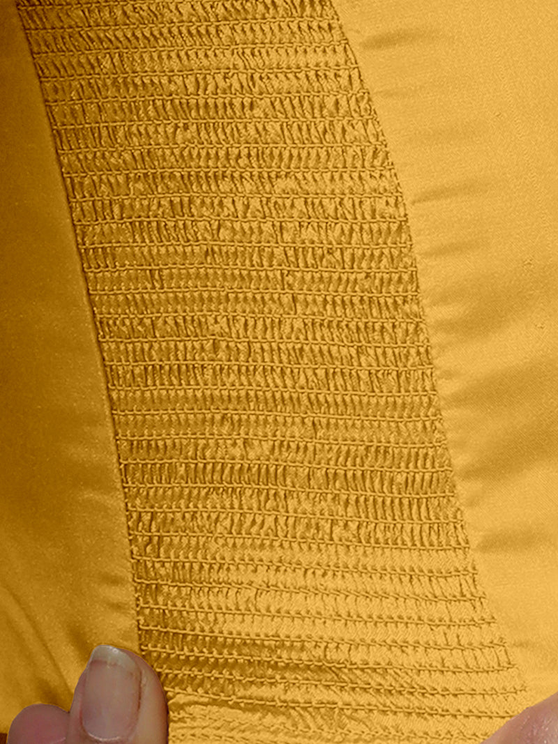 Raisa x Rozaana | Sleeveless Marigold Yellow FlexiFit™ Saree Blouse with Curved V-Neck-Binks