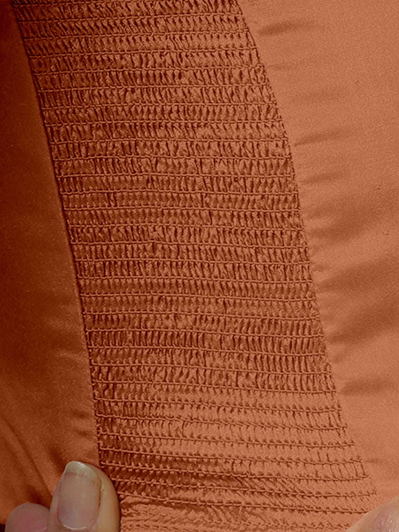 Raisa x Rozaana | Metallic Copper Sleeveless FlexiFit™ Saree Blouse with Simple V Neckline and Back Cut-out with Tie-Up-Binks