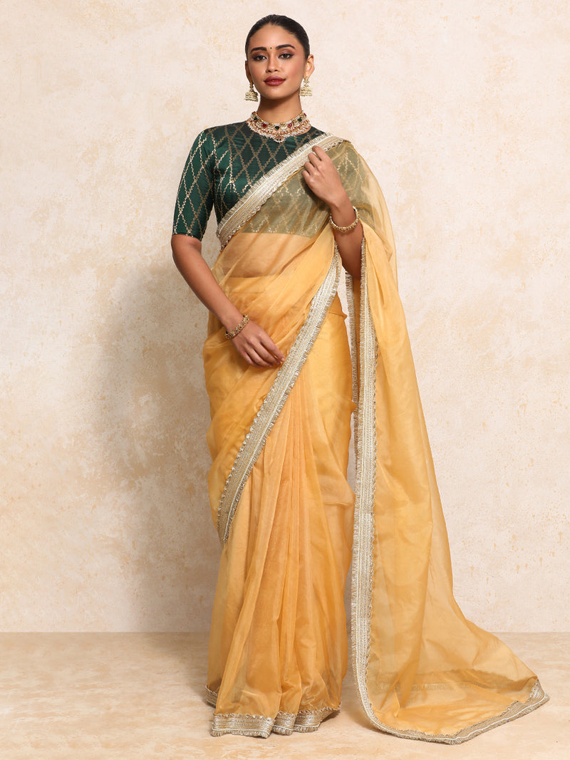 Reena x Tyohaar | Elbow Sleeves Saree Blouse in Dark Green Vine Mesh Brocade-Binks