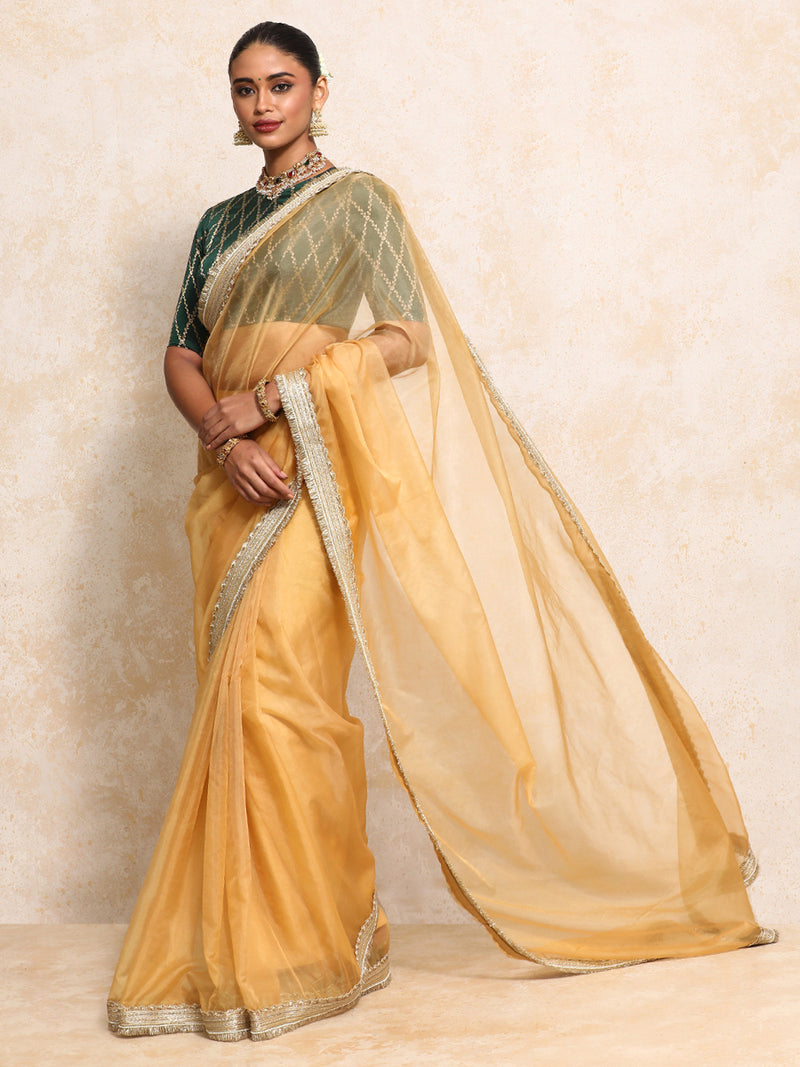 Reena x Tyohaar | Elbow Sleeves Saree Blouse in Dark Green Vine Mesh Brocade-Binks