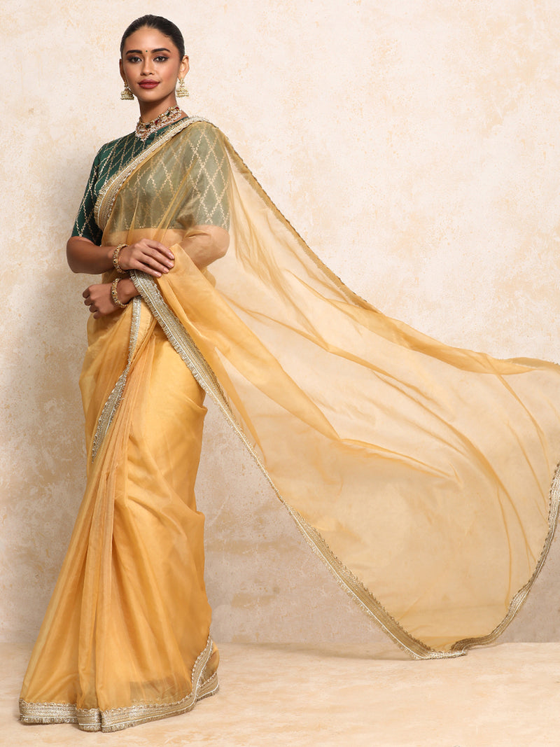 Reena x Tyohaar | Elbow Sleeves Saree Blouse in Dark Green Vine Mesh Brocade-Binks