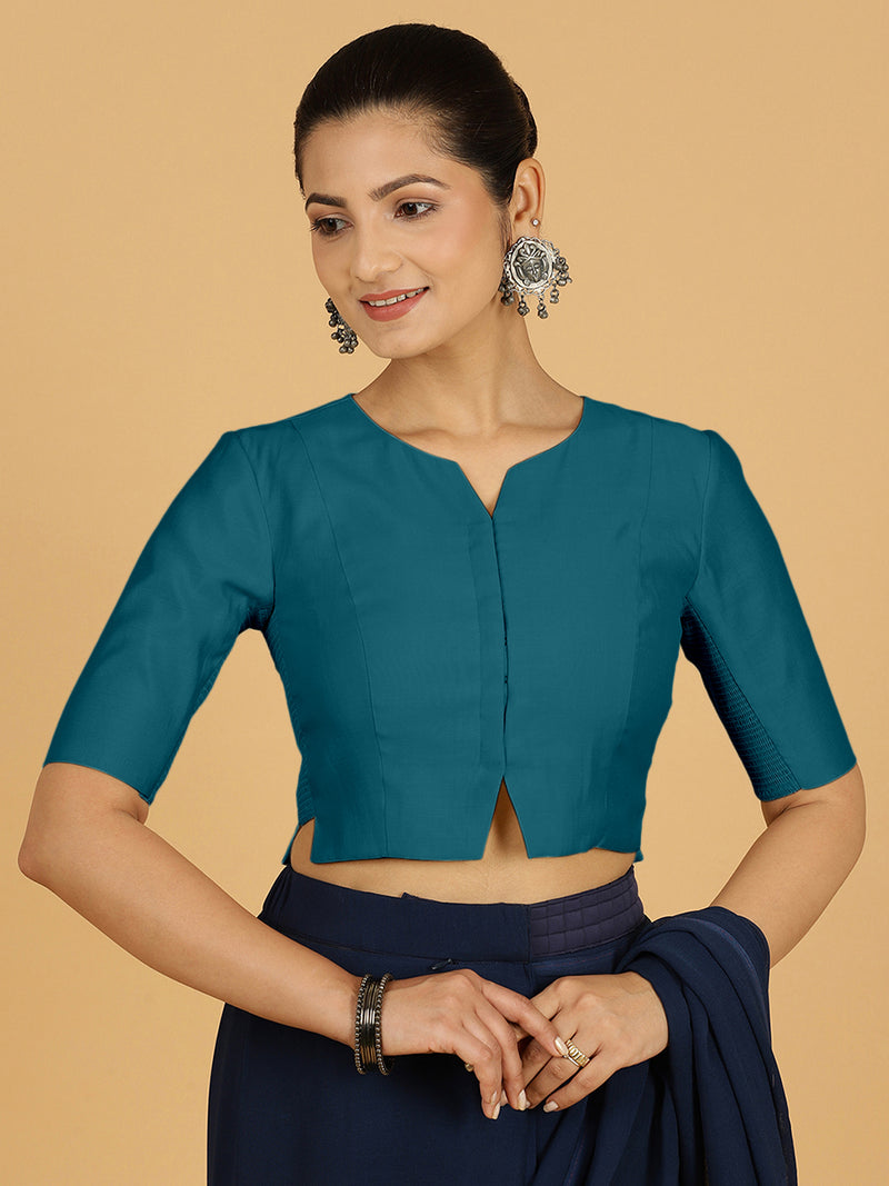 Rekha x Rozaana | Long Saree Blouse in Crystal Teal-Binks
