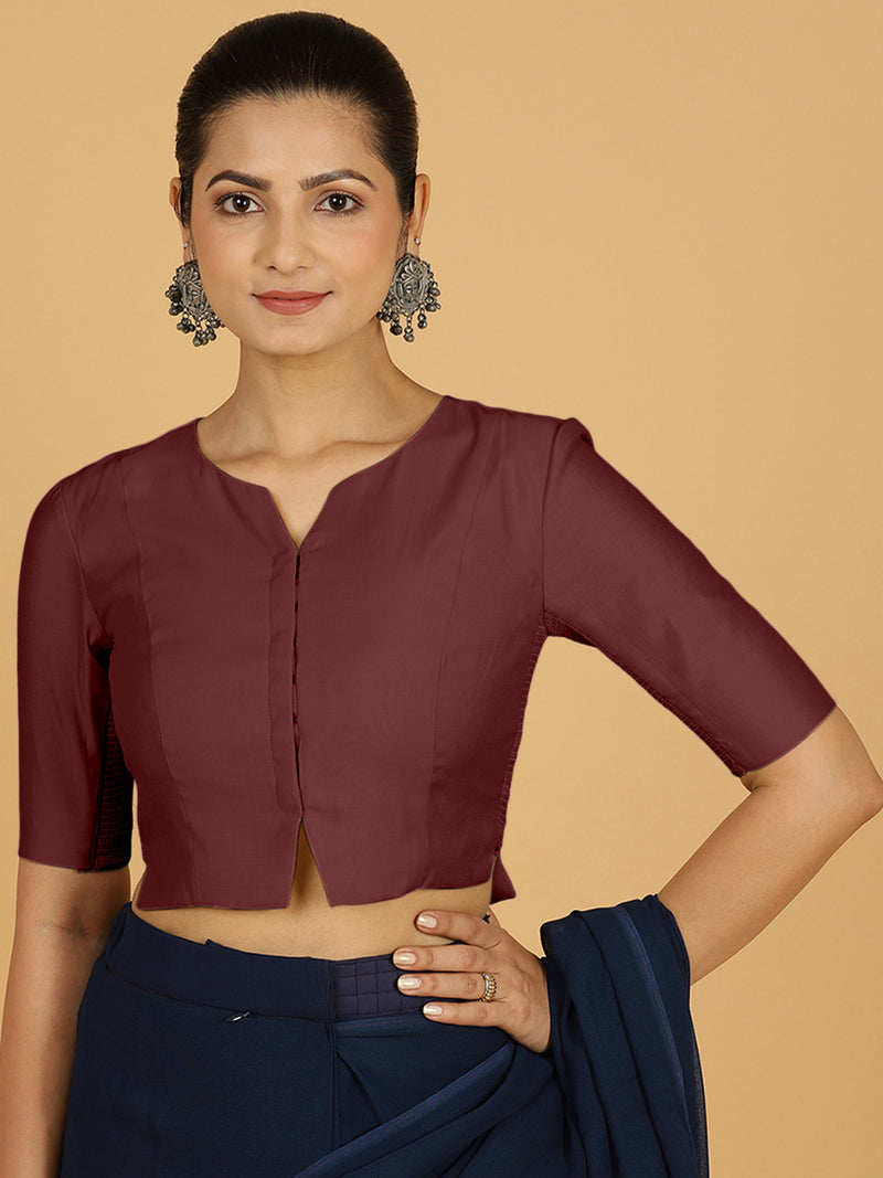 Rekha x Rozaana | Long Saree Blouse in Deep Maroon-Binks