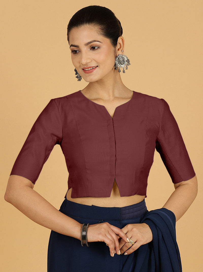 Rekha x Rozaana | Long Saree Blouse in Deep Maroon-Binks