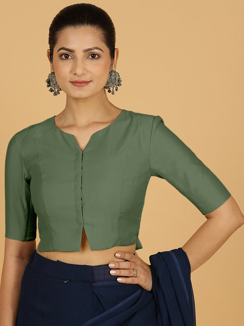 Rekha x Rozaana | Long Saree Blouse in Hunter Green-Binks