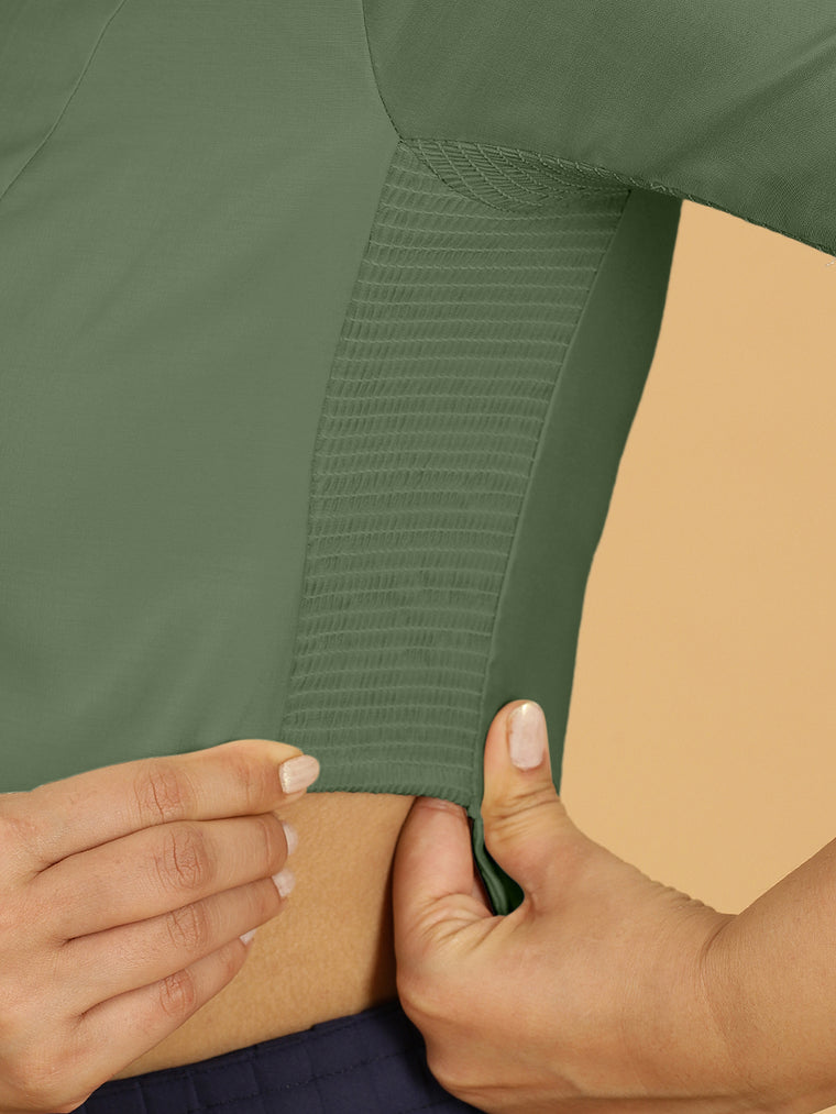 Rekha x Rozaana Saree Blouse, in Green Viscose, featuring elbow sleeves and round neckline, made for daily & work (view 3).