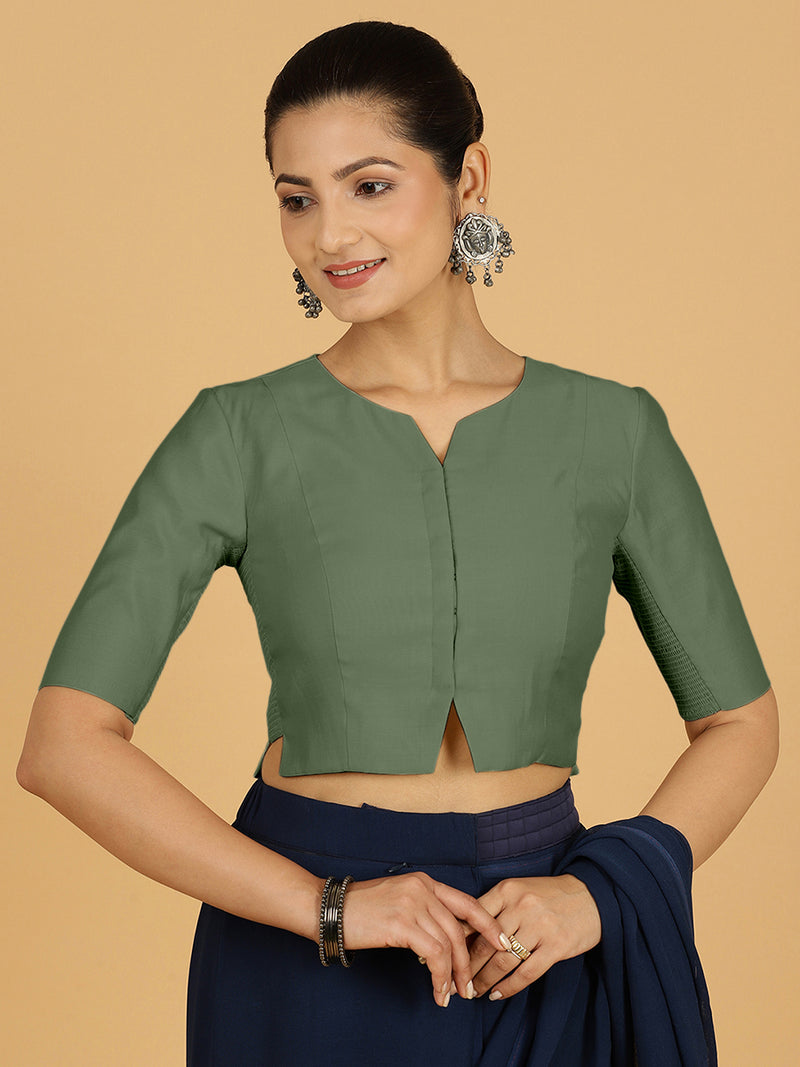Rekha x Rozaana | Long Saree Blouse in Hunter Green-Binks