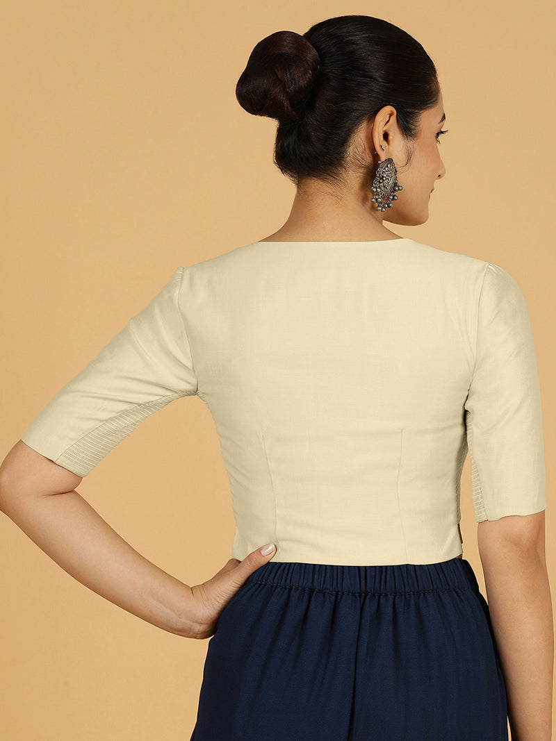 Rekha x Rozaana | Long Saree Blouse in Ivory-Binks