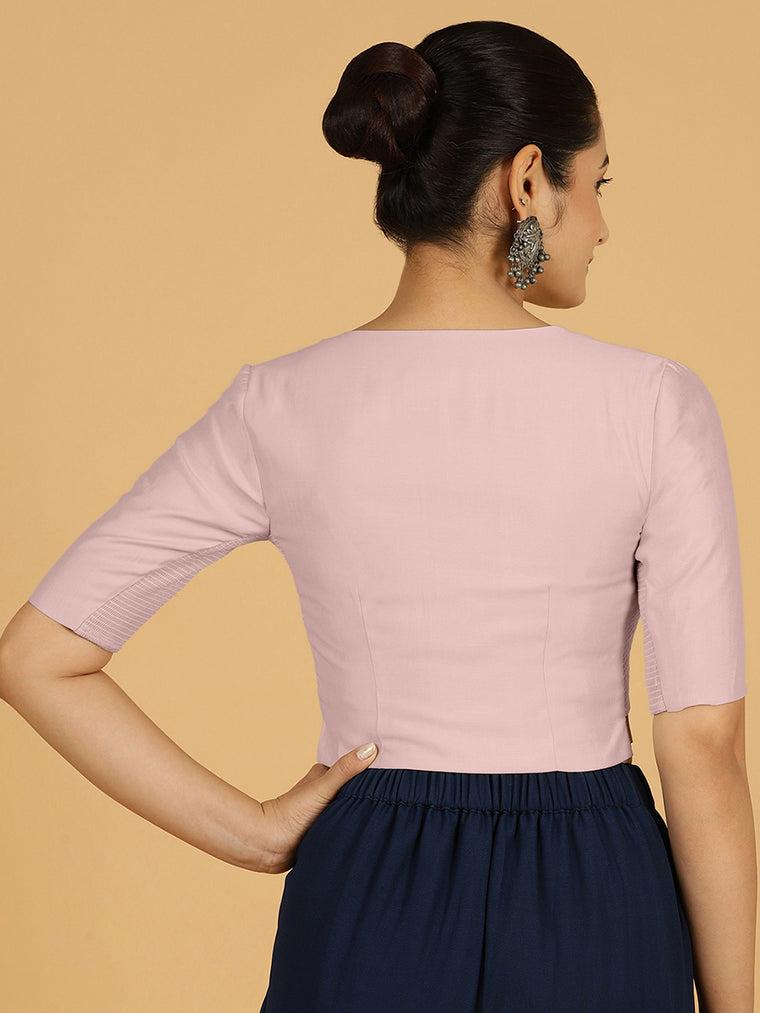 Rekha x Rozaana Saree Blouse, in Purple Viscose, featuring elbow sleeves and round neckline, made for daily & work (view 2).