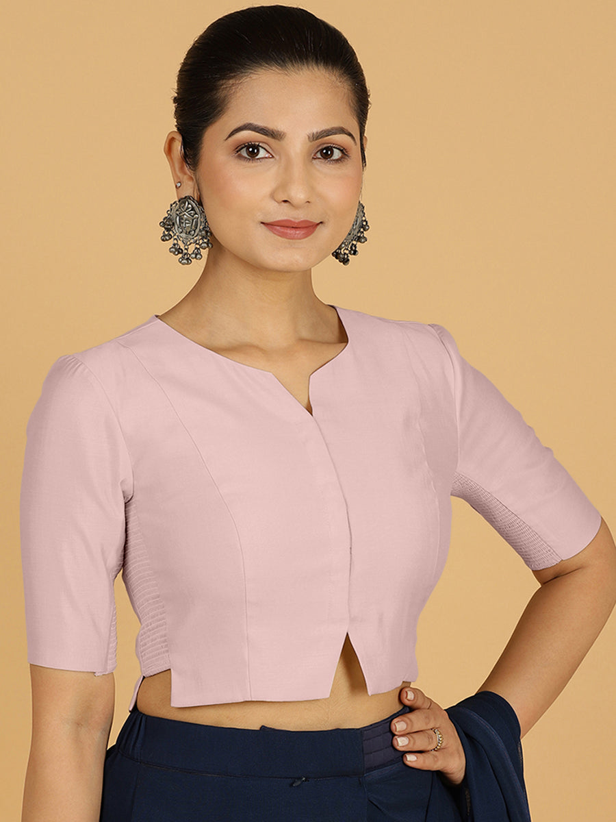 Rekha x Rozaana Saree Blouse, in Purple Viscose, featuring elbow sleeves and round neckline, made for daily & work (view 8).
