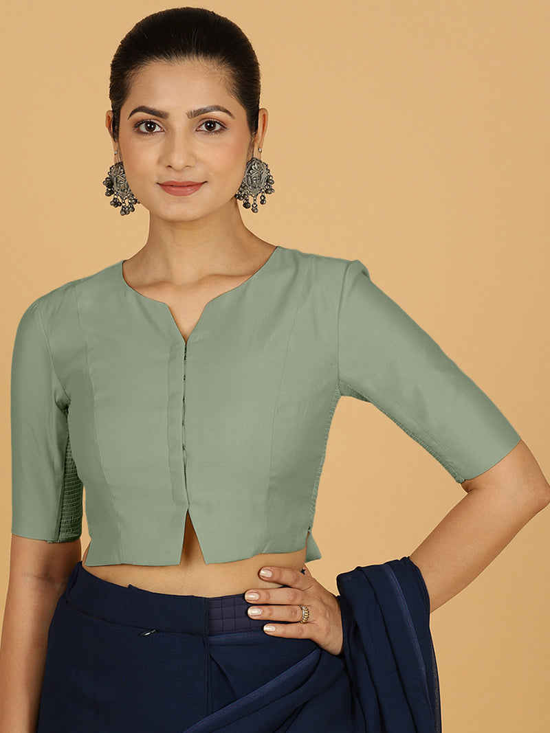 Rekha x Rozaana | Long Saree Blouse in Mint Green-Binks