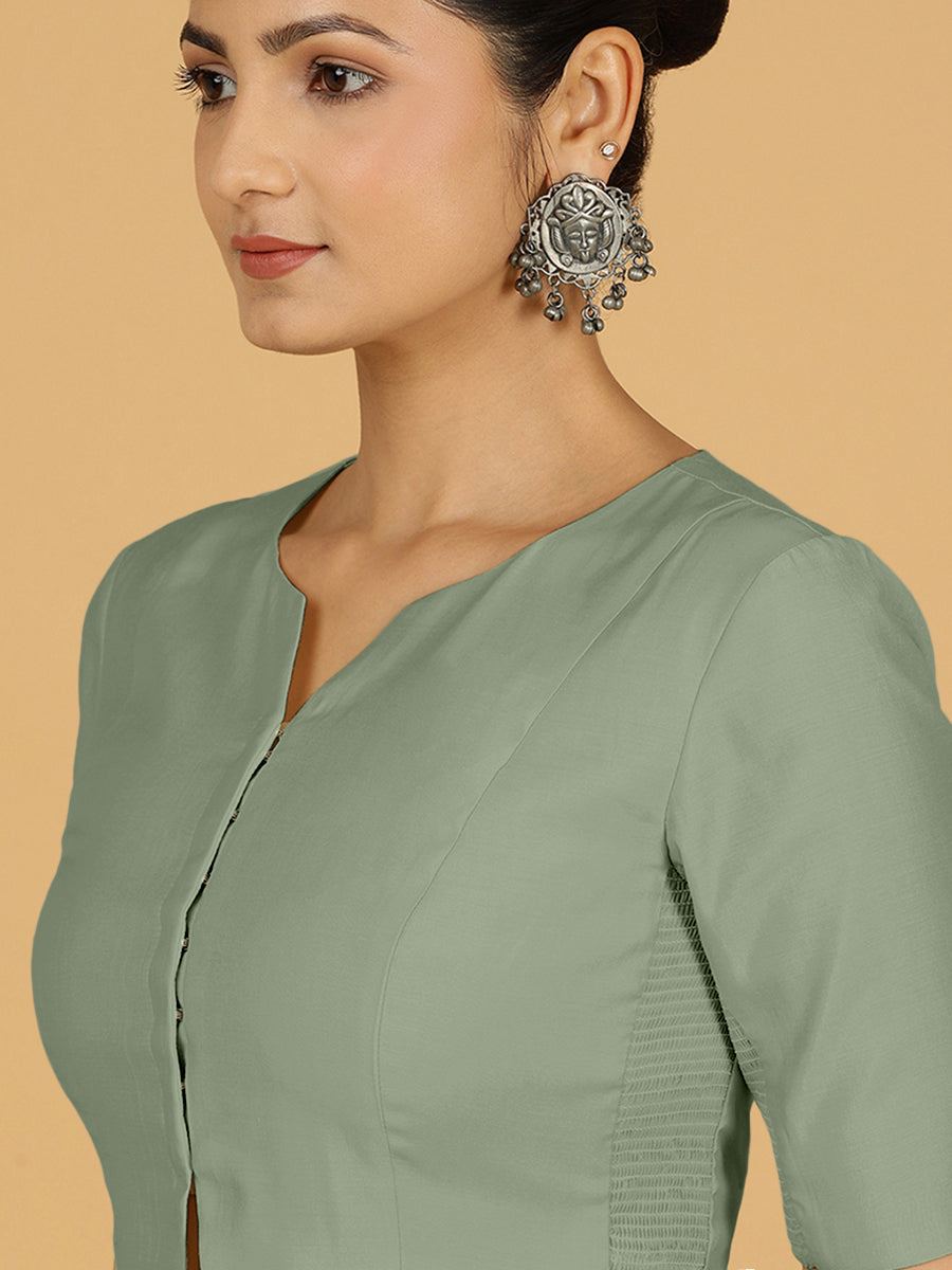 Rekha x Rozaana Saree Blouse, in Green Viscose, featuring elbow sleeves and round neckline, made for daily & work (view 5).