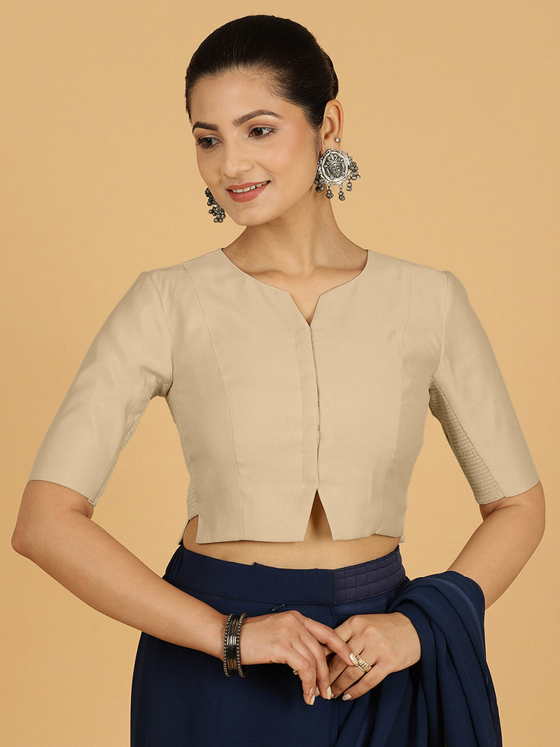 Rekha x Rozaana | Long Saree Blouse in Oyster Grey-Binks