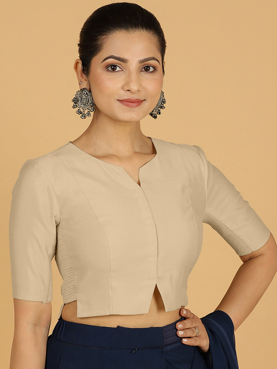 Rekha x Rozaana Saree Blouse, in Grey Viscose, featuring elbow sleeves and round neckline, made for daily & work (view 8).