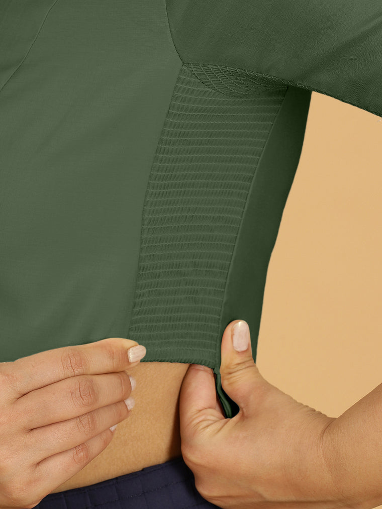 Rekha x Rozaana Saree Blouse, in Green Viscose, featuring elbow sleeves and round neckline, made for daily & work (view 3).