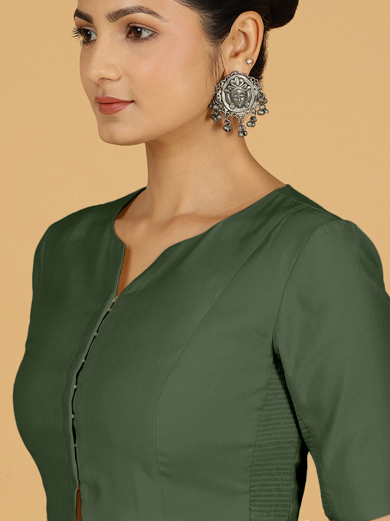 Rekha x Rozaana | Long Saree Blouse in Pine Green-Binks