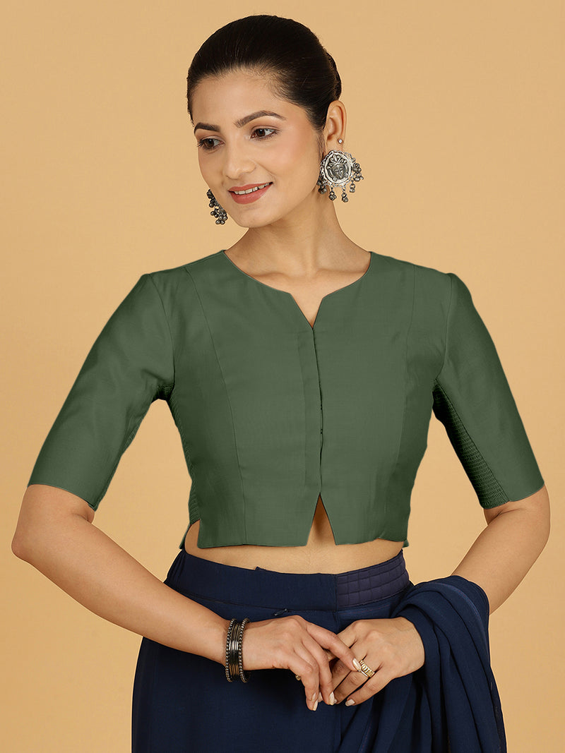 Rekha x Rozaana | Long Saree Blouse in Pine Green-Binks
