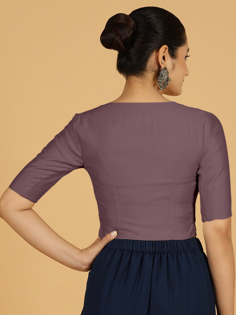 Rekha x Rozaana Saree Blouse, in Purple Viscose, featuring elbow sleeves and round neckline, made for daily & work (view 2).