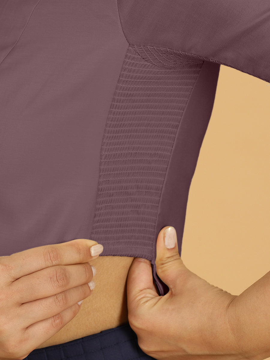 Rekha x Rozaana Saree Blouse, in Purple Viscose, featuring elbow sleeves and round neckline, made for daily & work (view 3).
