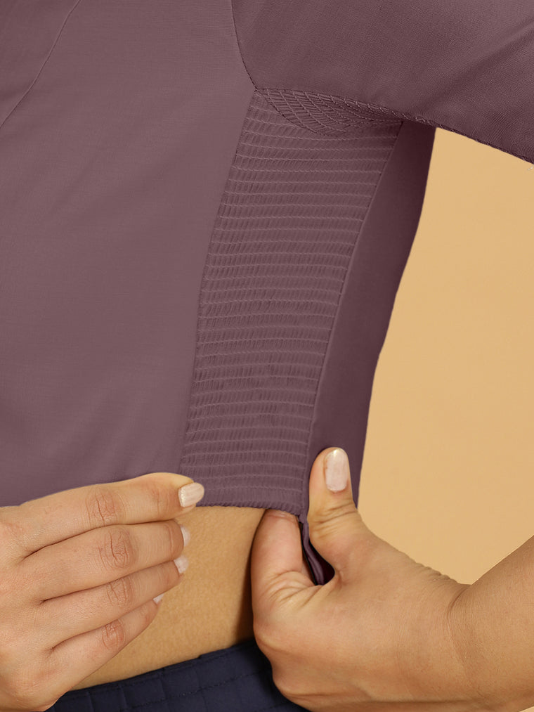 Rekha x Rozaana Saree Blouse, in Purple Viscose, featuring elbow sleeves and round neckline, made for daily & work (view 3).