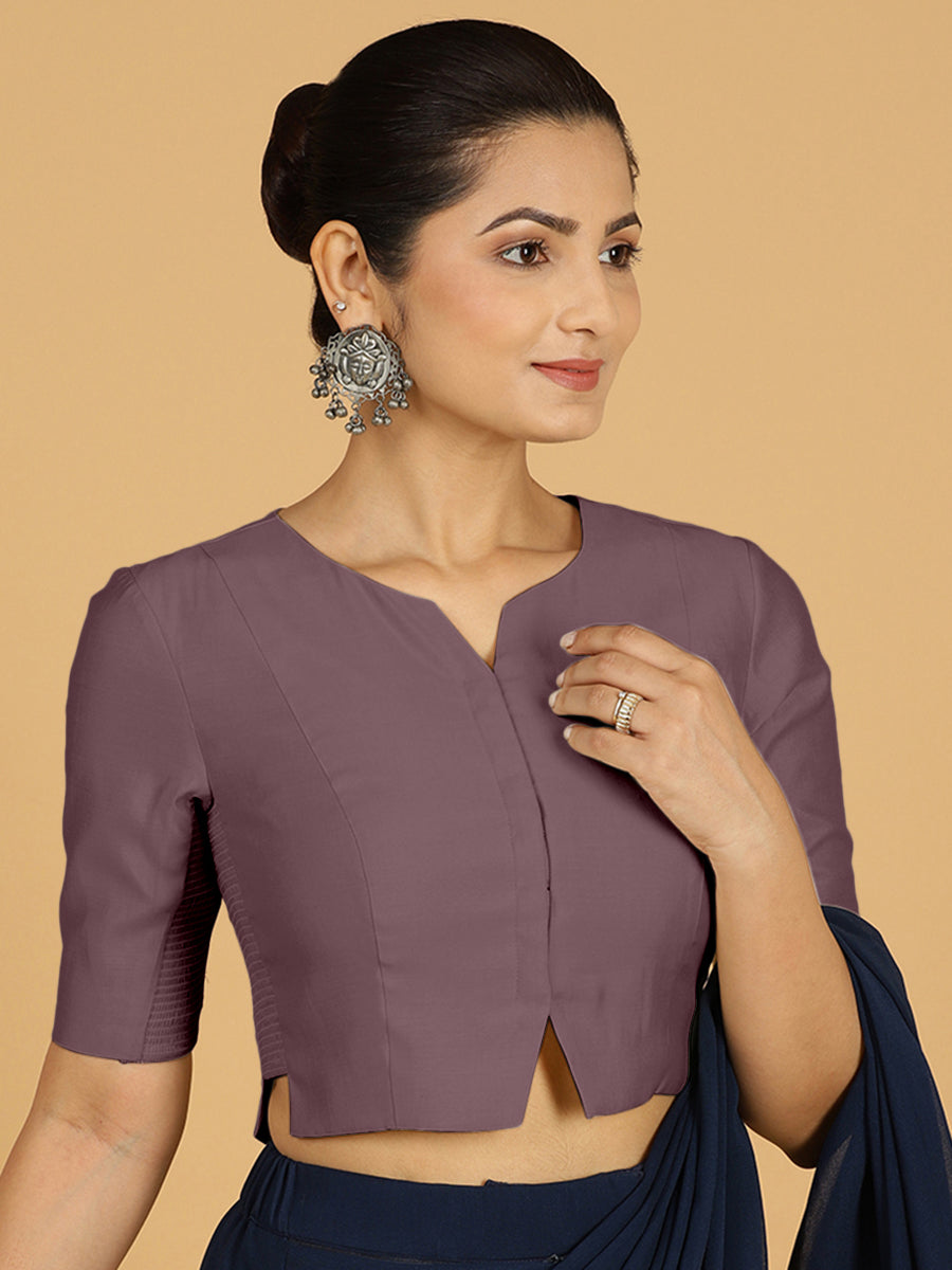 Rekha x Rozaana Saree Blouse, in Purple Viscose, featuring elbow sleeves and round neckline, made for daily & work (view 7).