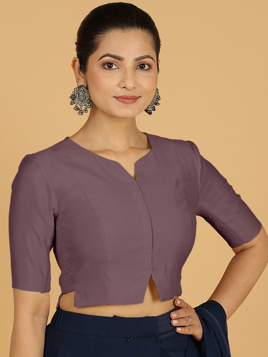 Rekha x Rozaana Saree Blouse, in Purple Viscose, featuring elbow sleeves and round neckline, made for daily & work (view 8).