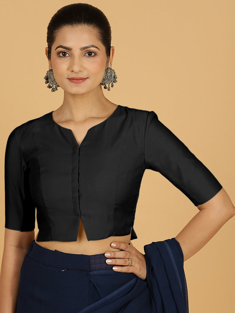 Rekha x Rozaana | Long Saree Blouse in Raven Black-Binks