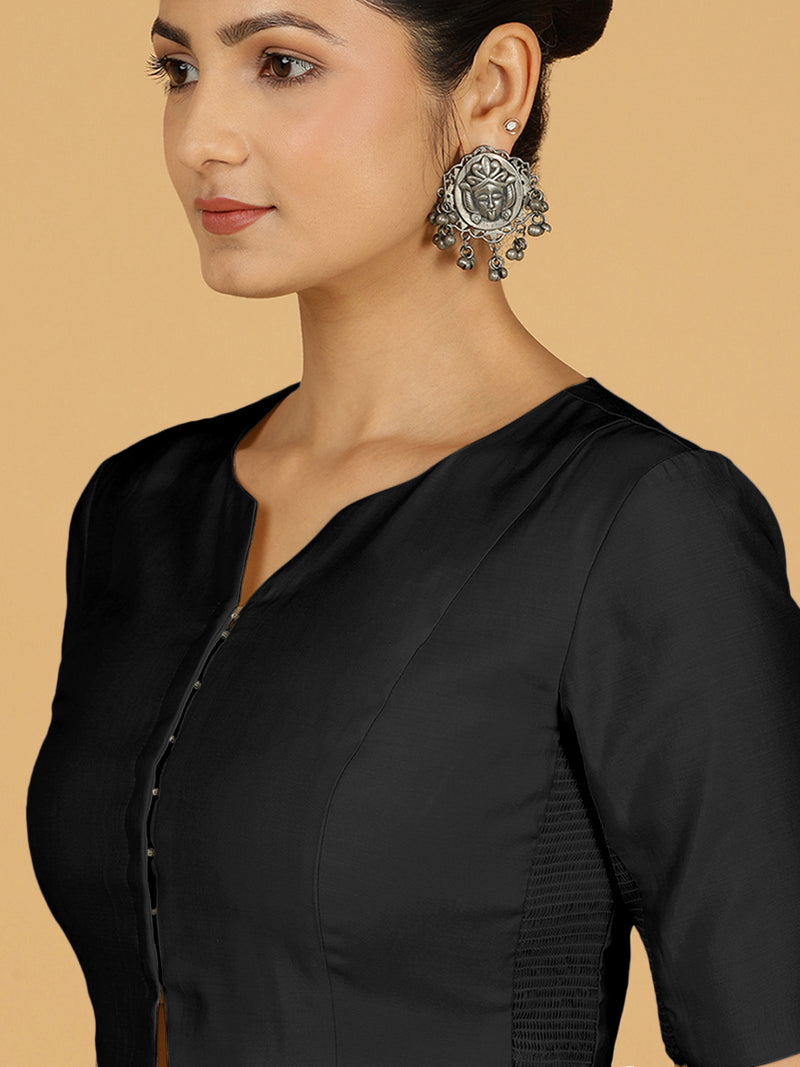 Rekha x Rozaana | Long Saree Blouse in Raven Black-Binks