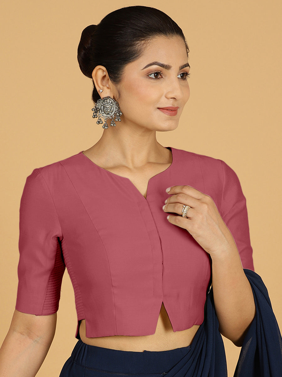 Rekha x Rozaana Saree Blouse, in Pink Viscose, featuring elbow sleeves and round neckline, made for daily & work (view 6).