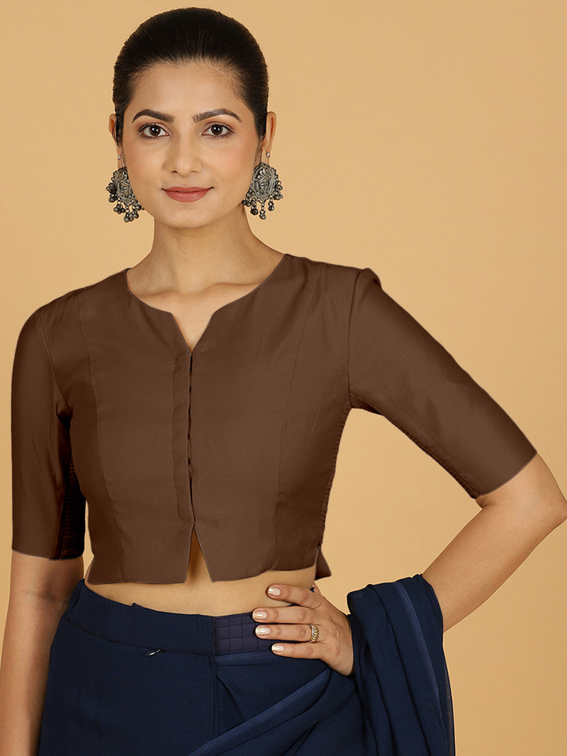 Rekha x Rozaana | Long Saree Blouse in Walnut Brown-Binks