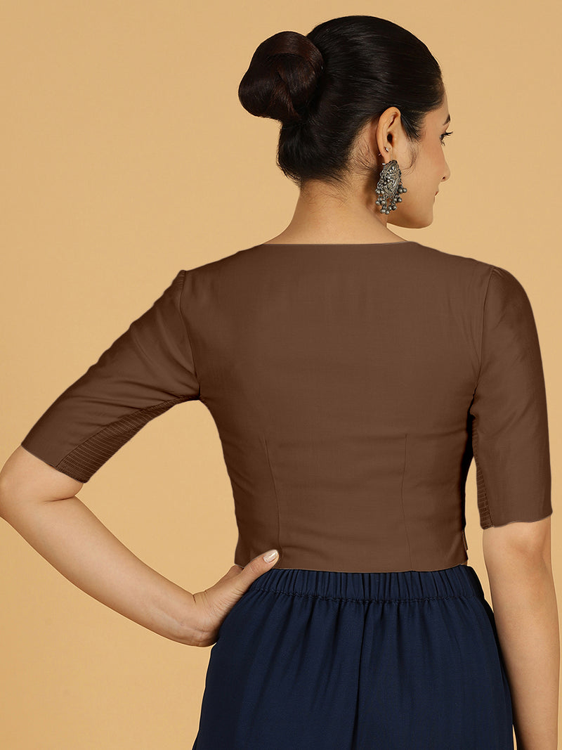 Rekha x Rozaana | Long Saree Blouse in Walnut Brown-Binks