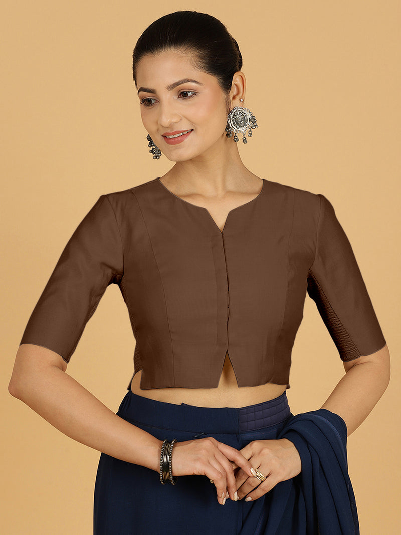 Rekha x Rozaana | Long Saree Blouse in Walnut Brown-Binks