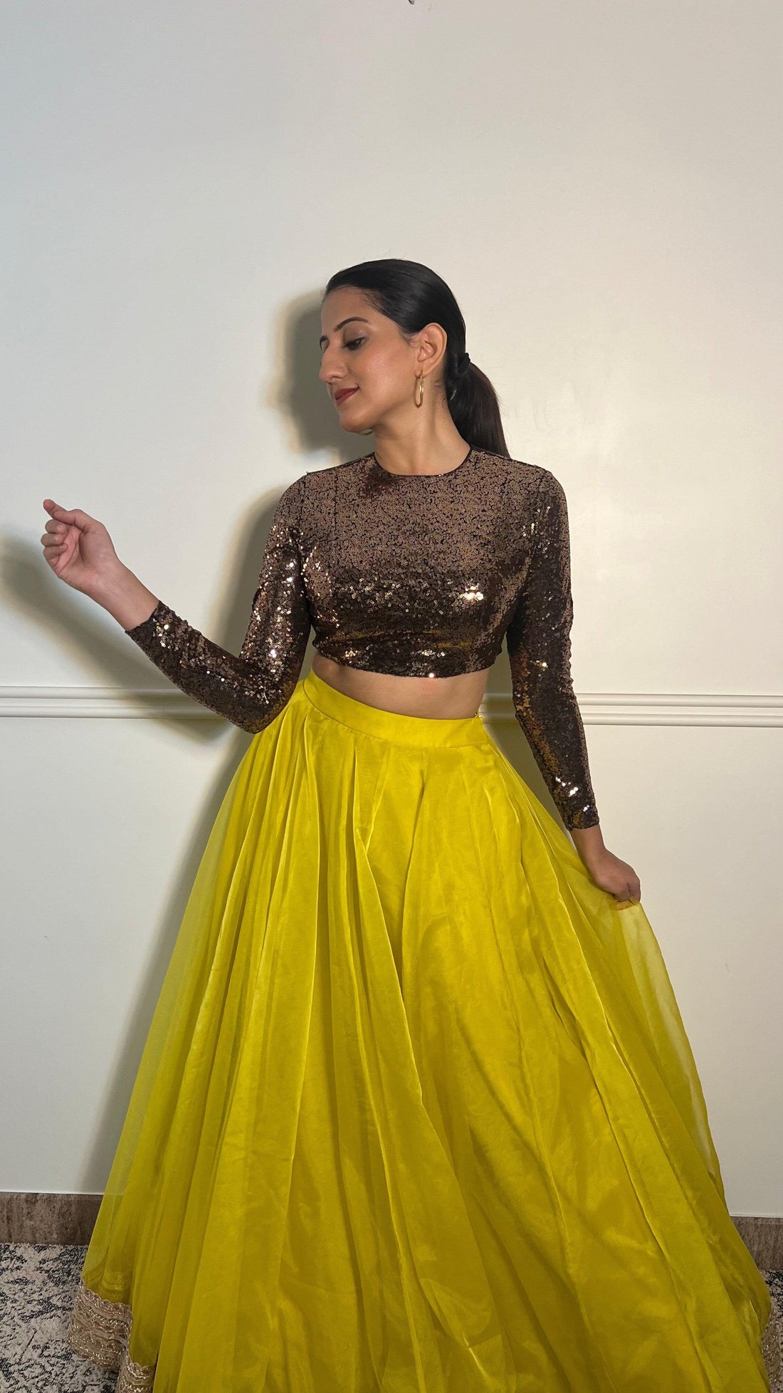 Reva x Tyohaar Saree Blouse, in Gold Sequin, featuring full sleeves, made for party & festive (view 6).