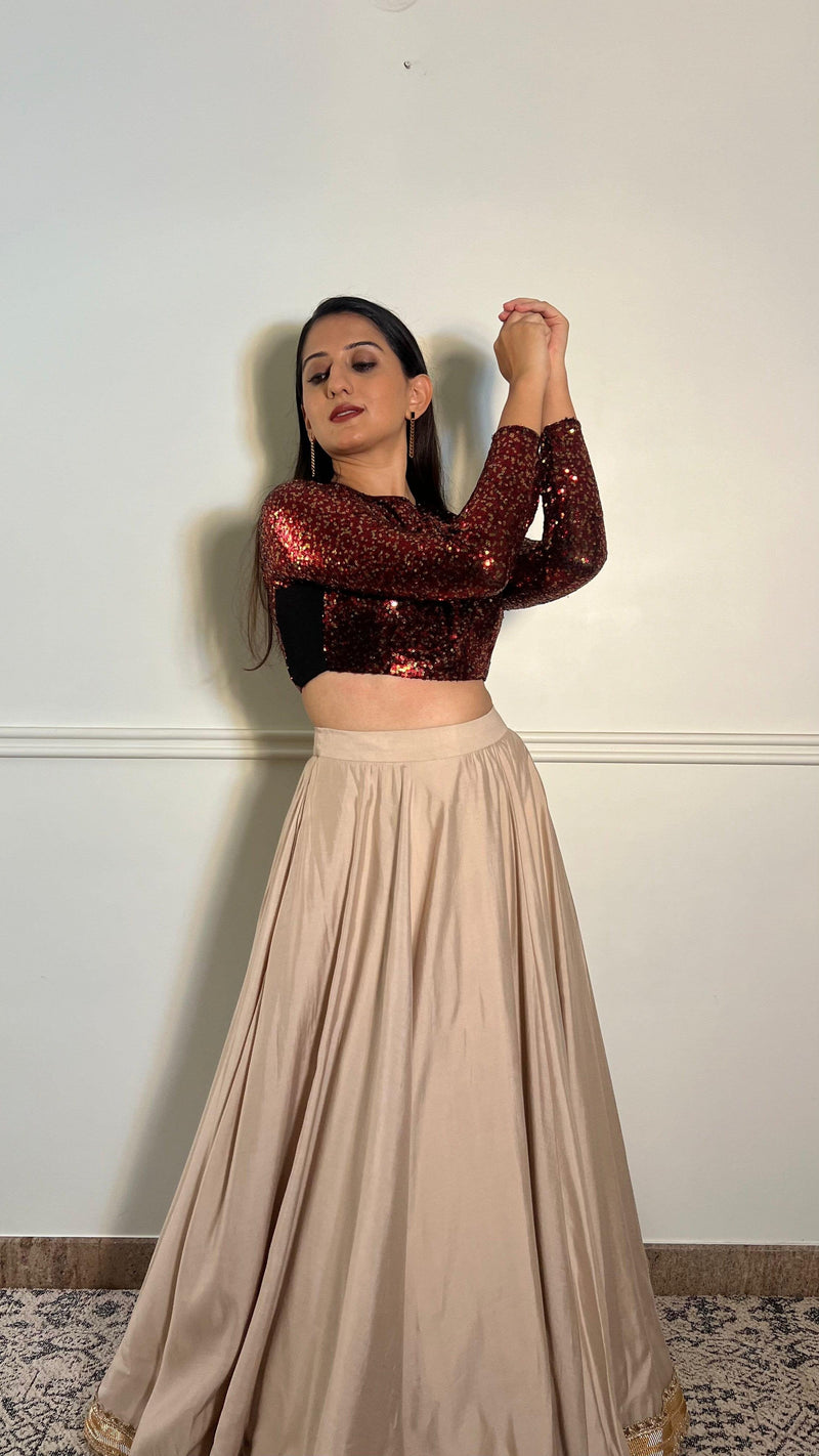 Reva x Tyohaar | Full Sleeves Red Sequined Saree Blouse with Jewel Neck-Binks